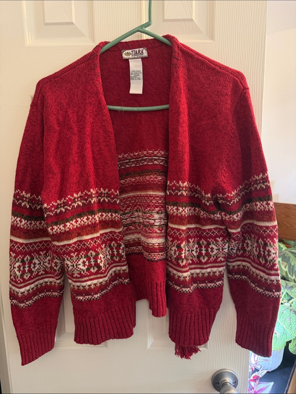 Tiara Red Fair Isle Open-Front Cardigan Sweater